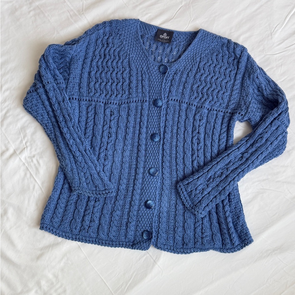 Aran Iris Cotton Ladies Cardigan - Blue size S - Picture 7 of 15